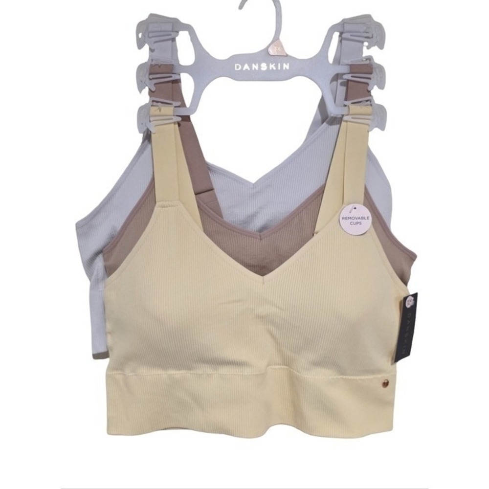 Danskin Ribbed 3pk Bras Bralettes Active Comfy Lounge Sports Plus Size New 2X‎